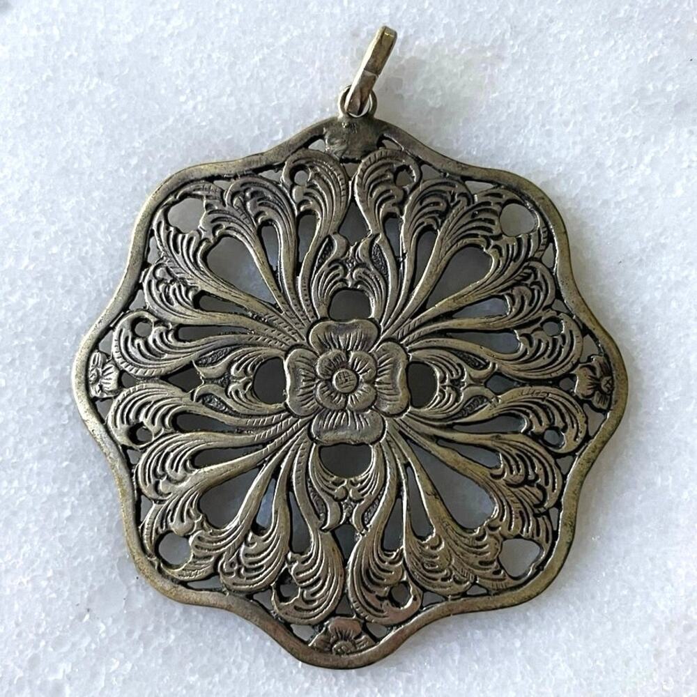 Antique 835 Silver Pendant Flower Foliage Dutch Heritage Jewelry Necklace